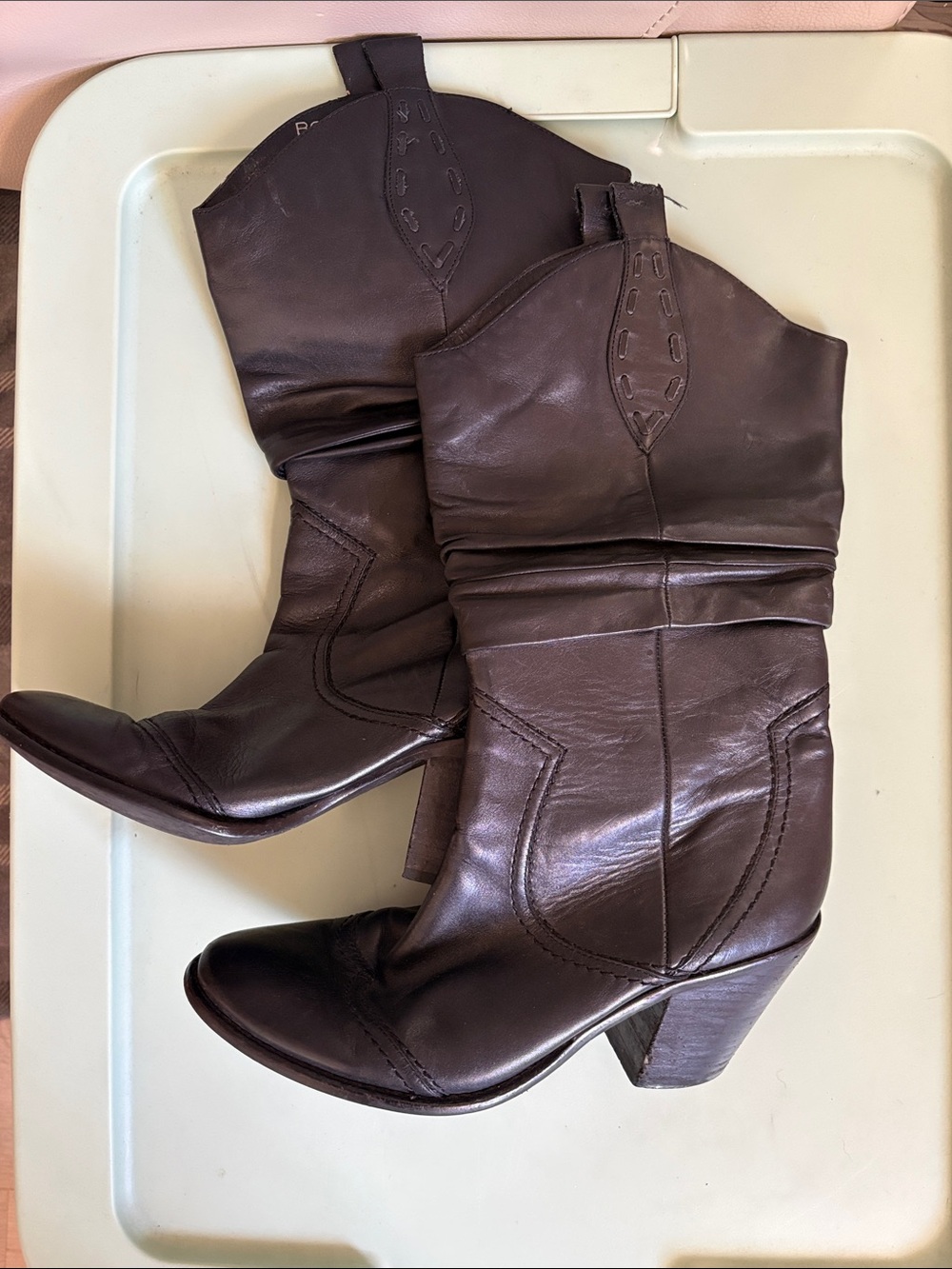 BCBGeneration Dark Brown Leather Mid-Calf Western Boots